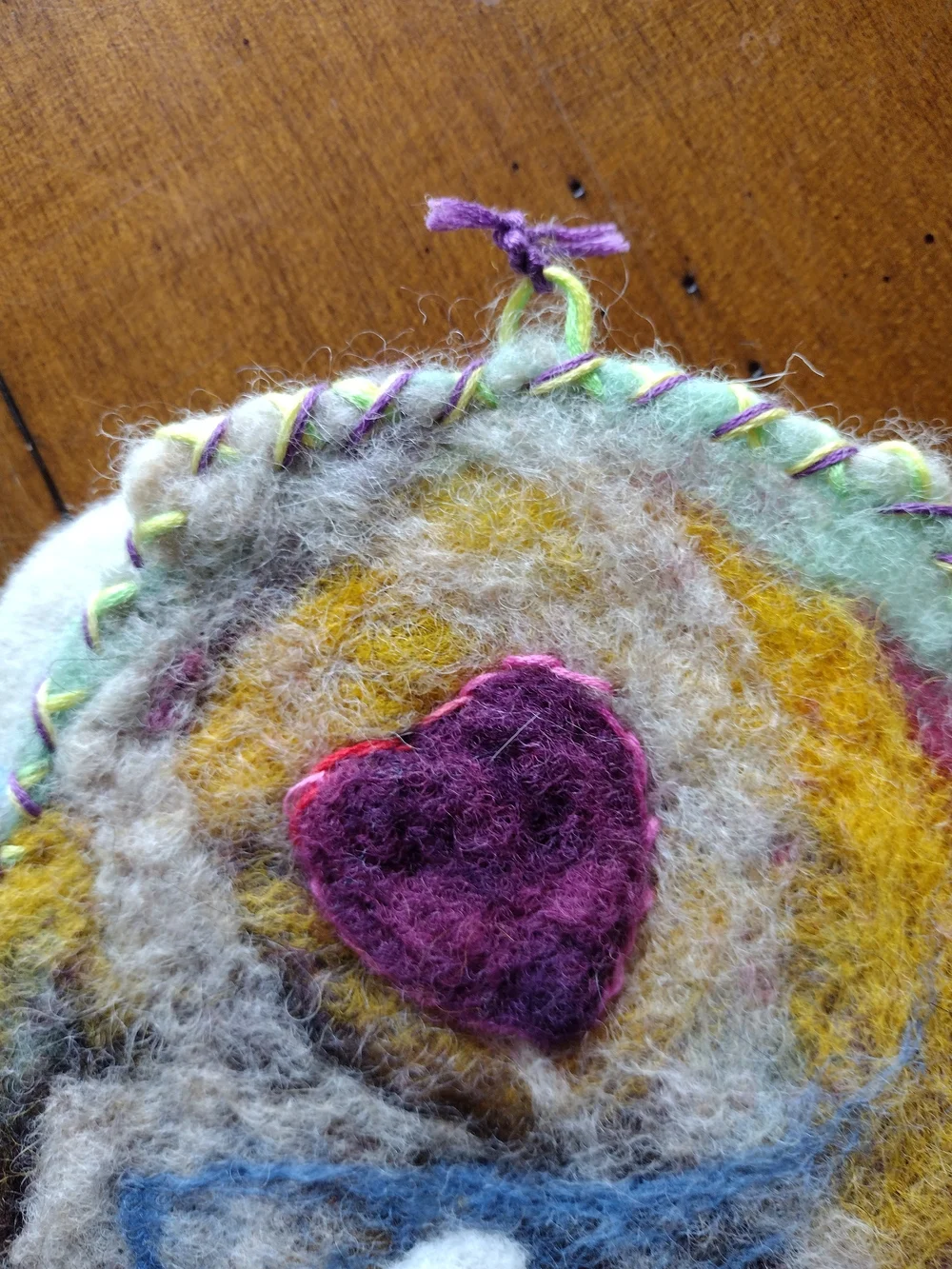 Handcrafted Felted Wool Daisy Pouch/Pocket - White & Yellow Flower